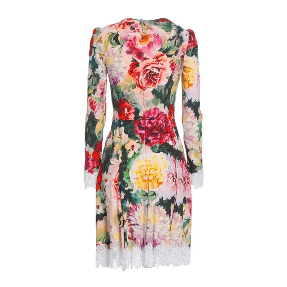 NWT Dolce & Gabbana Lace Trimmed Floral Crepe Mini Dress Multi IT 42 / M - Picture 4 of 11